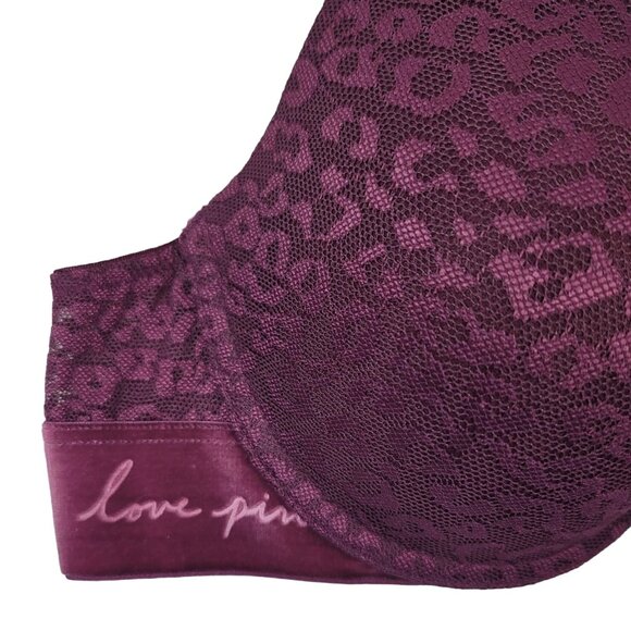 Victoria's Secret PINK Wear Everywhere Bra Purple 34B Velour Push Up Underwire - Picture 5 of 13